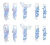 EPIGEIST 1 boîte Faux Ongles Amande Longs Méduse Sirène Manucure Réutilisables Plein Couverture Femme Nail Art Gel UV