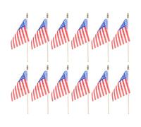 EPIGEIST 12 pièces Lot de Petits Drapeaux Américains à Main Polyester avec Bâton Bois Légers et Résistants pour Fêtes Patriotiques Défilés et Célébrations Nationales