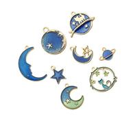 EPIGEIST 16 Pièces D’accessoires de Bijoux Soi-même - Série Lune et Planètes - Pendentifs en Alliage Légers - 8 Modèles Lune et Étoile Effet Goutte D’huile - Créations DIY pour Colliers