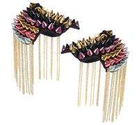 EPIGEIST 2 pièces Épaulette à Pompons Colorés avec Rivets Accessoire Costume Punk pour Femmes Badge Épaule Décoratif avec Chaîne et Franges Style et Brillant