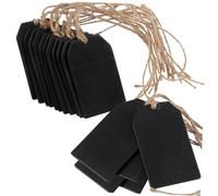 EPIGEIST 20 pièces Mini Wooden Chips Décor Carrés Bois avec Corde Noir Panneaux Ardoise Suspendus pour DIY Artisanat et Décoration Bois Safe pour Fêtes et Projets Créatifs