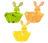 EPIGEIST 3 Pièces Lot de 3 Paniers en Feutrine de Lapin Panier de Rangement Festif pour Chasse aux Œufs de Pâques Boîte à Friandises pour Lapins Décorations Colorées Vert, Jaune, Orange