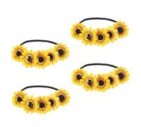 EPIGEIST 4 Pièces Bandeau Tournesol Élastique Couronne Fleurie Vintage pour Cosplay Fêtes Tropicales et Halloween Accessoire Cheveux Femme Polyvalent
