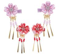 EPIGEIST 4 Pièces Flower Hair Clips Chinese Japanese Style Tassel Hairpins Hanfu Kimono Fabric Barrettes Floral Accessories For Women Party And Costume