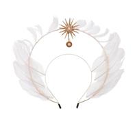 EPIGEIST Bandeau de Déesse Doré avec Ailes D’ange Blanches, Coiffe Lolita Renaissance pour Halloween, Serrage-tête Tiare Solaire Plumage pour Costume Carnaval Femmes, Accessoire Photo