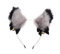 EPIGEIST Bandeau pour Oreilles de Renard Cosplay Taille Unique Peluche Grise et Noire avec Nœud Décoratif Noir Intérieur et Clochette Dorée Accessoire de Fête pour Jeunes Filles et Soirées