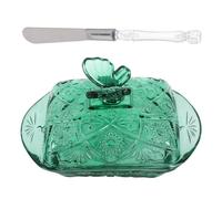 EPIGEIST Beurrier Hermétique en Verre avec Couvercle Vert et Couteau Inclus Plateau Vintage pour Conservation du Beurre pour Réfrigérateur Anniversaire et Présentation de Fromages