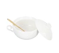 EPIGEIST Bol Multifonction en Céramique Blanche avec Couvercle et Double Anse Bol à Dessert et Fruits 1 Pièce avec Cuillère Incluse pour Soupe et Présentation Raffinée