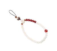 EPIGEIST Corde Suspendre pour Téléphone en Perles de Jade Blanc et Agate Rouge Chaîne Décorative Ethnique Breloque Dragonne Poignet Courte pour Accessoires Téléphone Portable