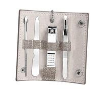 EPIGEIST Ensemble de Manucure 4 Pièces Rose Compact Coupe-ongles Lime Inoxydable Pince à Sourcils Cure-oreilles Soins des Ongles Mains et Pieds avec Étui de Rangement Voyage