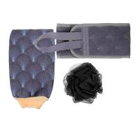EPIGEIST Ensemble Exfoliant Corps 3 Pièces Noir en Polyester Moufles, Serviette et Boule de Bain Soin Intégral et Mousse Riche