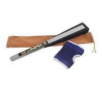 EPIGEIST Éventail Pliant de Kung-fu 65 X 34 Cm en Acier Inoxydable Noir Protection pour Mains et Pochette en Velours, Ventilateur Pliable Portable pour Danse Chinoise, Tai-chi et Arts