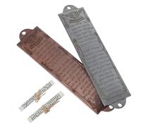 EPIGEIST Lot de 2 Sets de Mezouzahs pour Porte Juive avec Parchemin Étuis Métalliques en Alliage Finition Argenté Ancien et Rouge Cuivre 13 X 3 Cm Décorations de Porte Israël