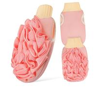 EPIGEIST Lot de 3 Brosses Exfoliantes Double Face Bain, Gommage Corporel en Profondeur, Exfoliant Doux en Tissu Élastique, Unisexes, pour Salle de Bain et Spa, Couleur Cerise Rose