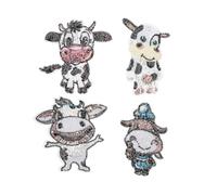 EPIGEIST Lot de 4 Écussons Thermocollants à Coudre Vache Patchs Brodés Animaux Cartoon Motifs Colorés pour Vêtements Paquet DIY et Loisirs Créatifs Doux et Sécurisés pour Textile