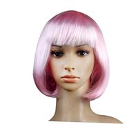 EPIGEIST Perruque Bob Rose Courte Droite avec Frange pour Cosplay et Déguisement Style Naturel pour Femmes et Garçon Fille Fête Halloween Concert Disco