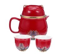 EPIGEIST Service à Thé Céramique Portable Maneki Neko avec Théière et Tasses Dorées Gongfu Compact pour Voyage Bureau et Détente