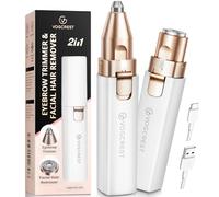 Épilateur 2 en 1 pour Sourcils et Visage - Rasoir Électrique pour Femmes avec Lumière LED Intégrée pour l'Épilation des Lèvres et du Corps (Blanc)