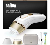 Braun Silk·expert Pro 5 Épilateur À Lumière Pulsée, Épilation Pour 1 An De Peau Douce, Alternative Au Laser, Avec Pochette, Tête De Précision, Mini-Rasoir Visage, Rasoir Venus, Blanc/Doré, PL5156