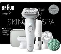 Braun Silk-épil 9 SkinSpa, Épilateur Avec Tête Pivotante Pour Épilation Facile, Étanche, Peau Douce Longue Durée, Kit Tout-En-Un, Avec Mini-Rasoir Pour Le Visage, 9-381, Blanc/Argent