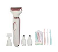 Épilateur Électrique Femme 4-en-1, Rasoir Multifonction Sans Fil avec Têtes Interchangeables et Brosse Visage, Kit de Précision Sourcils et Nez, Rose Gold