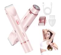 Épilateur électrique portable 2 en 1 sans douleur double tête pour femme, rasoir électrique, rechargeable USB, sans douleur, sourcils, aisselles et tondeuse électrique bikini. Rose