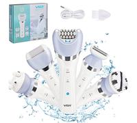 Épilateur électrique pour Femme, 5 en 1 Epilateur Electrique sans Fil pour épilation Humide et Sèche avec épilateur, Rasoir, Exfoliant, Nettoyage et Massage du Visage, 2 Vitesses