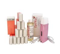 EpilWax - Kit Chauffe Cire Épilation Professionnelle avec 12 x Recharges Roll on Cire à la Rose, 100 x Bandes d'Épilation et Huile après Épilation - Gamme Royal