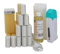 EpilWax - Kit Chauffe Cire Épilation Professionnelle avec 12 x Recharges Roll on Cire à la Vanille, 100 x Bandes d'Épilation et Huile après Épilation - Gamme Solo