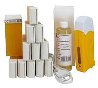 EpilWax - Kit Chauffe Cire Épilation Professionnelle avec 12 x Recharges Roll on Cire Miel, 100 x Bandes d'Épilation et Huile après Épilation - Gamme Solo