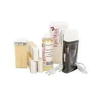 EpilWax - Kit Chauffe Cire Épilation Professionnelle avec 4 x Recharges Roll on Cire à la Vanille, 100 x Bandes d'Épilation et Huile après Épilation - Gamme Royal Black