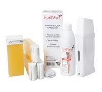 EpilWax - Kit Chauffe Cire Épilation Professionnelle avec 4 x Recharges Roll on Cire Miel, 100 x Bandes d'Épilation et Huile après Épilation - Gamme Royal Basic