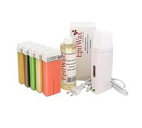 EpilWax - Kit Chauffe Cire Épilation Professionnelle avec 5 x Recharges Roll on Cire Chocolat/Vanille/Rose/Miel/Alèo Vera, 100 x Bandes d'Épilation et Huile après Épilation - Gamme Royal Multi