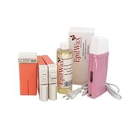 EpilWax Kit Épilation Royal Complet Corps,Maillot,Visage avec: chauffe cire professionnelle 3 Roll-On de cire 100 ml Rose,1 Maillot,1 Visage, 100 bandes,1 huile après épilation 250ml