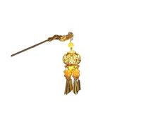 Épingle À Cheveux À Pompon Pinces à cheveux lumineuses style lanterne chinoise for femmes, rétro, en métal, avec pompon forme de fleur lotus et accessoires for(Gold-03)