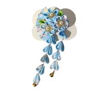 Épingle à cheveux au design complexe, épingle en forme d'éventail de kimono japonais avec cloches fleurs, fausses perles, accessoires pour d'inspiration vintage faits la Bleu ciel