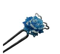 Épingle à cheveux chinoise classique en forme de U avec fleur de pivoine bleue