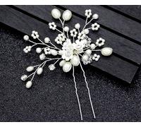Épingle à cheveux de mariage en argent avec perles blanches et cristaux en forme de larme, 10 cm