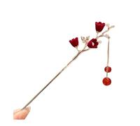 Épingle à cheveux de style national pour femme haut de gamme élégante pour le Nouvel An - Rose rouge chinoise floquée antique (02)