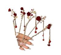 Épingle à cheveux de style national pour femme haut de gamme élégante pour le Nouvel An - Rose rouge chinoise floquée antique (01)