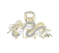 Épingle à cheveux Dragon bleu avec perle, griffe de cheveux for femmes, épingle à cheveux Simple, pince requin, mode tempérament, accessoires for cheveux simples(Gold)