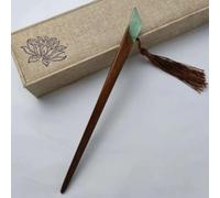 Épingle à cheveux en bois de santal faite à la main - Accessoires de cheveux chinois modernes pour femme - Vert jade translucide - Bois de santal