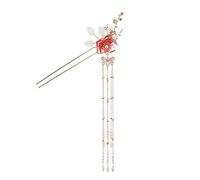 Épingle à cheveux en fausse perle avec pompon de couleur rouge, couleur or, en forme de fleur, pince à cheveux, bijoux de style chinois classique