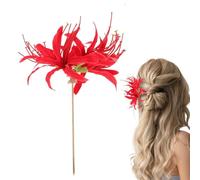 Épingle à cheveux en forme de lys araignée rouge - Épingles à cheveux Hañfu en de tissu | 18 cm de la dynastie Tang Élégante Pince à cheveux | Parfaite pour la photographie, le cosplay, la