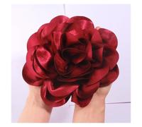 Épingle à cheveux en satin faite la main, grande fleur, 19 cm, for défilé, spectacle Pour Carnaval, Fête, Mariage(Burgundy,With no brooch)