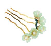 Épingle à Cheveux Fleurie Vintage en Jade, Style Chinois | 1 Pièce, Structure en U, Alliage Plaqué Or Double, pour Chignons Élégants et Portraits