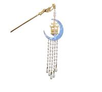 Épingle à cheveux lanterne brillante en forme de lune for femmes, pompon créatif, Imitation de perle, bâton à cheveux, accessoire en métal Vintage