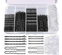 Épingle à Cheveux Ondulée Invisible,U Pince a Chignon Pinces à Cheveux,Pince Chignon avec 100 Élastiques Transparents et Boîte de Rangement,Convient à de Nombreuses Occasions,Noir