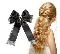Épingle à cheveux princesse en dentelle avec grands nœuds - Noir - Élégant nœud en dentelle
