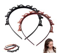 Épingle à cheveux Quiteacross double frange, serre-tête avec pinces, outil de tresse à serre-tête denté avec pinces, for cheveux bouclés et épais(Black+Brown)